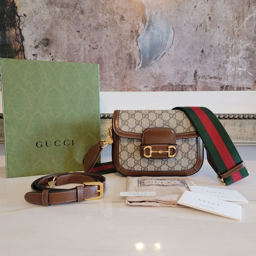 GUCCI 1955 HORSEBIT MINI GG SUPREME WEB STRAP CROSSBODY BAG HANDBAG NEW $2,980